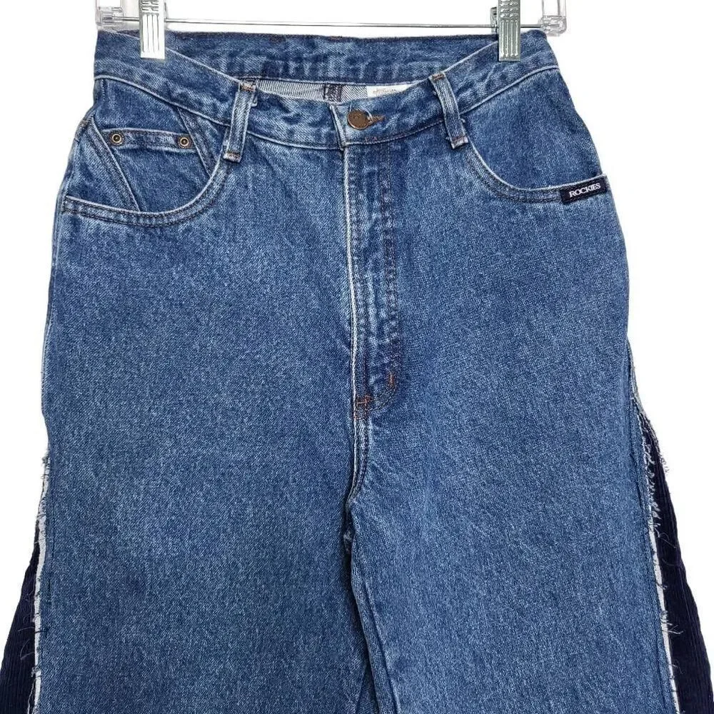 New Authentic Rockies Jeanswear Wide Leg High Rise Corduroy Side Panels Jeans Si